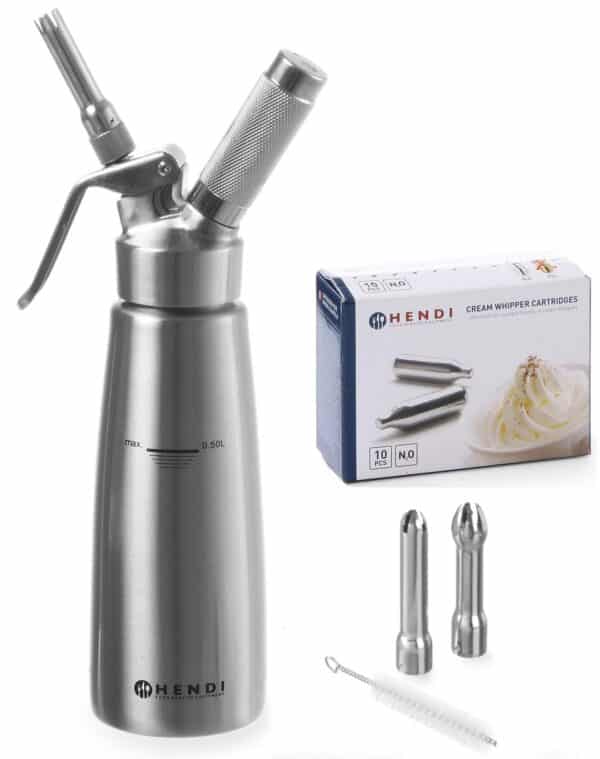 Hendi Sahnespender 500 ml aus Edelstahl + 10 Sahne-Kapseln N2O NEU