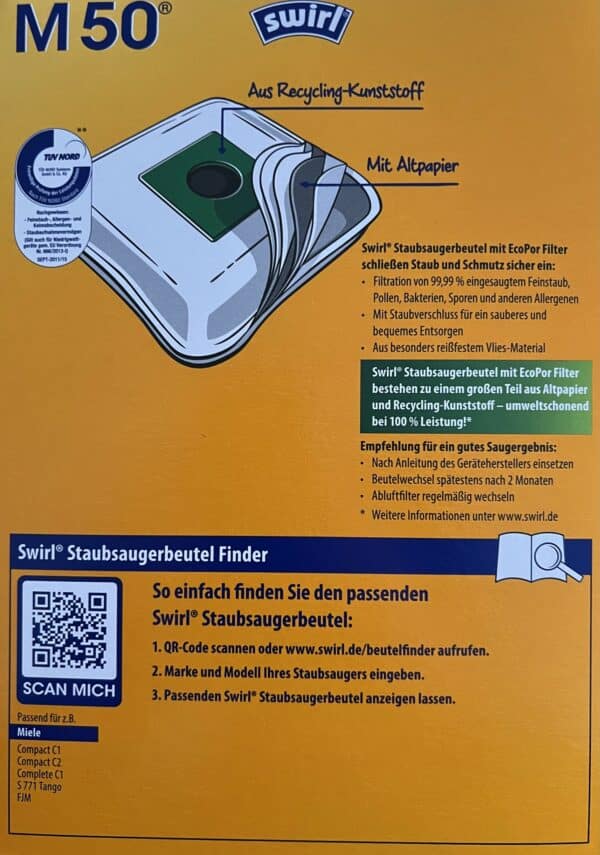 16 Swirl M50 Staubsaugerbeutel für Miele Staubsauger + 4 Abluftfilter NEU – Bild 2