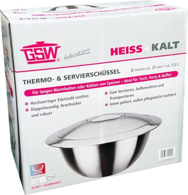 GSW Thermo-Servier-Schüssel Rührschüssel mit Deckel aus Edelstahl Ø26cm 5 Liter – Bild 3