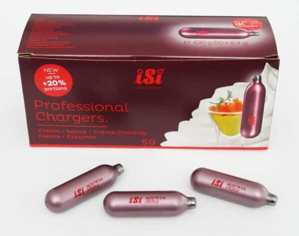50x ISI N2O Sahne-Kapseln cream capsules Professional Chargers NEU