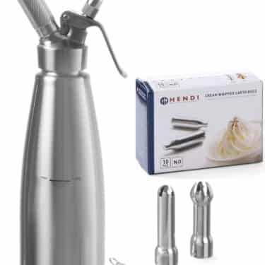 Hendi 1 Liter N2O Sahnespender aus Edelstahl + 10x Sahne-Kapseln Silber NEU