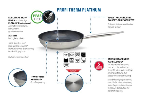 ELO Edelstahl-Pfanne Bratpfanne Profi Therm Platinum Ø 28 cm x 5,5 cm Silber – Bild 5
