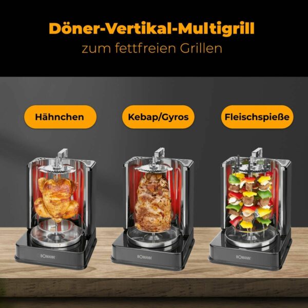 Bomann Hähnchen Spieß Döner-Grill Kebap Drehgrill Gyros Grill 3-in-1 NEU – Bild 2