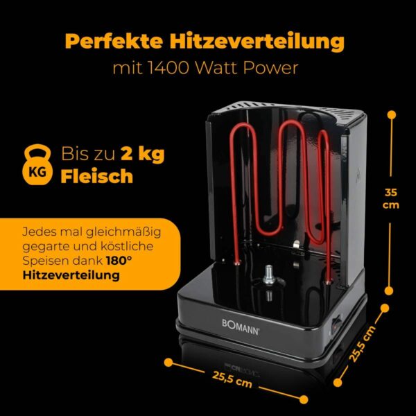 Bomann Hähnchen Spieß Döner-Grill Kebap Drehgrill Gyros Grill 3-in-1 NEU – Bild 3