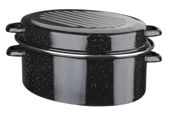 GSW Gänsebräter Bräter Emaille Oval mit Deckel 38cm 9 Liter Schwarz NEU