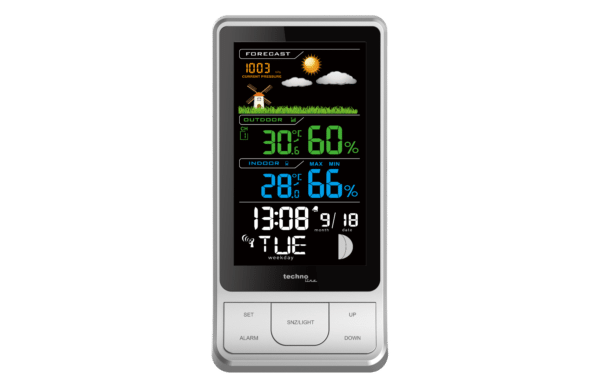 Wetterststation Funk-Uhr Wecker Mondphasen mit Aussensensor TechnoLine Silber – Bild 2