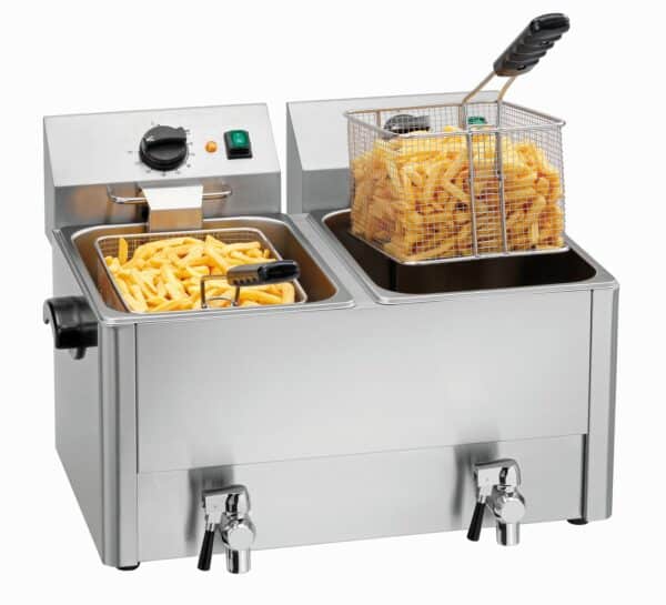 Bartscher Doppel-Fritteuse mit Fett-Ablasshahn 2 x 8 Liter 2 x 230V ChefIdee NEU