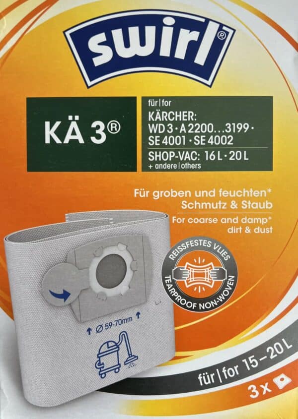 6 Swirl Kä3 Staubsaugerbeutel für Kärcher Einhell Shop-Vac Staubsauger 15-20 L