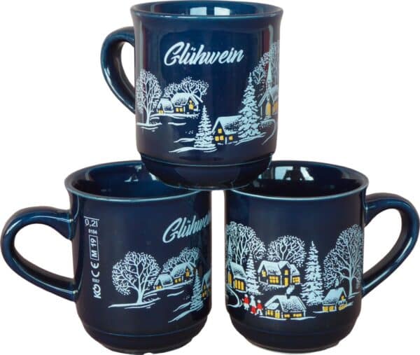 3x Glühwein-Becher Tassen 200ml Weihnachtsbecher Kobald-Blau mit Füllstrich NEU – Bild 2