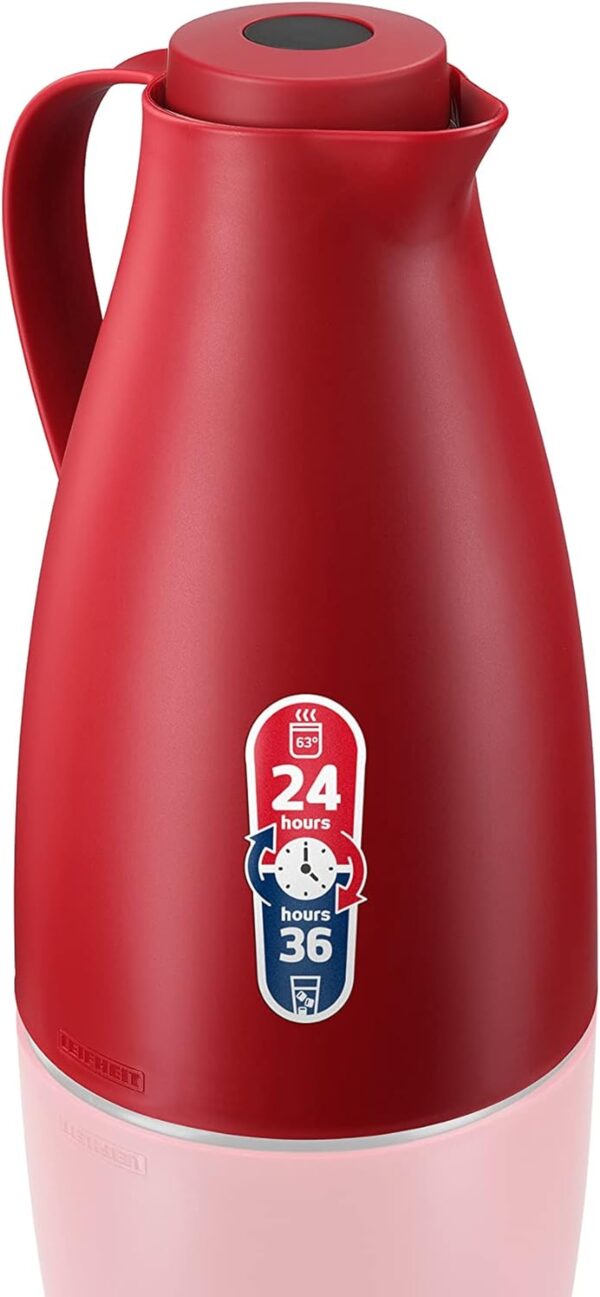 Leifheit Kaffeekanne Teekanne Thermoskanne Isolierkanne 1 Liter BPA frei Rot – Bild 2